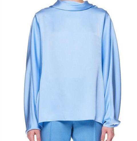 The Row  Iona Long Sleeve Silk Top Light Blue XS