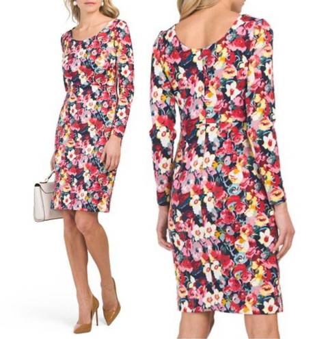 Betsey Johnson Betsy Johnson Floral Printed Scuba Dress Size 2 Long Sleeve Scoop Neck