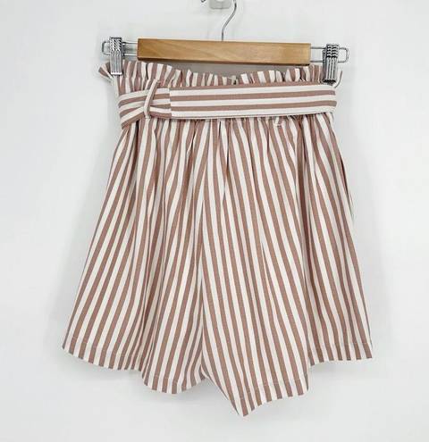 Bishop and Young  High Waist Belted Paperbag Shorts Pink White Women's XS