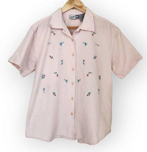 American Vintage Vintage Krazy Kat Pink Waffle Flower Embroidery Button Down Shirt L