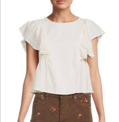 Wildfox  Ruffle Flutter Sleeves Cotton Top in Vanilla