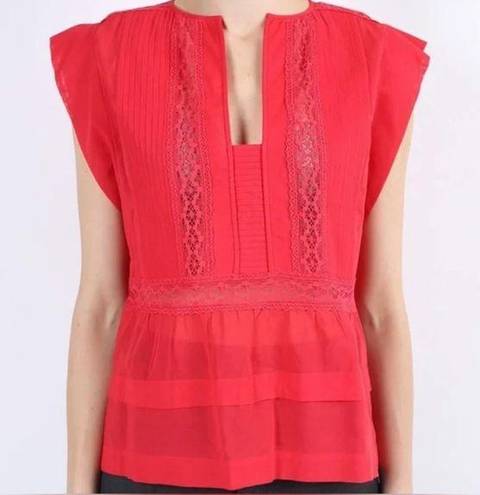 Isabel Marant  Etoile Women’s Red Square Neck Ruffle Short Sleeve Blouse