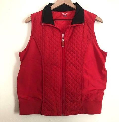 Oleg Cassini  SPORT Red Quilted Black Collar Sleeveless Windbreaker Vest Jacket