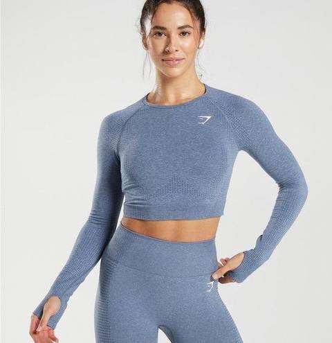 Gymshark  Vital Seamless 2.0 Cropped Top Longsleeve in Evening Blue Marl Size S