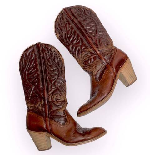 Dingo  Women’s Vintage Rust Brown Leather Almond-toe Cowboy Boots Sz 8