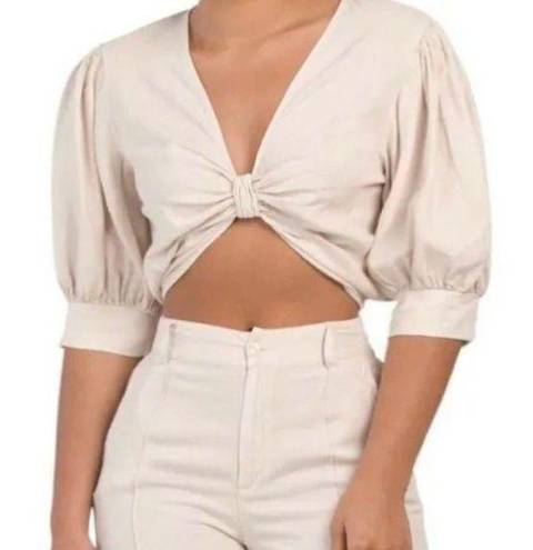 Young Fabulous and Broke YFB  Miranda Linen Blend Twist Front Crop Top Cream Size S