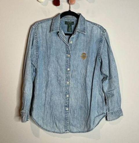 Ralph Lauren Vintage Lauren  chambray crest logo embroidered button down