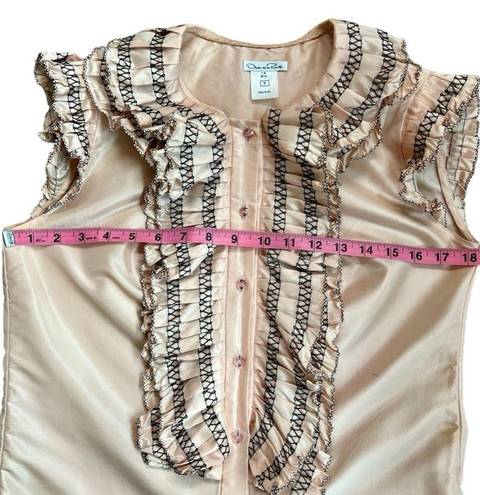 Oscar de la Renta  Pink Silk Ruffle Blouse, Size 2/4