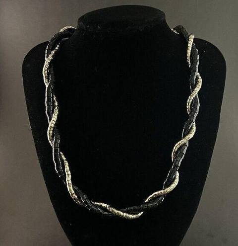 Twisted Silver Black Tone  Necklace Statement Retro Vintage 70s 80s 90s Boho