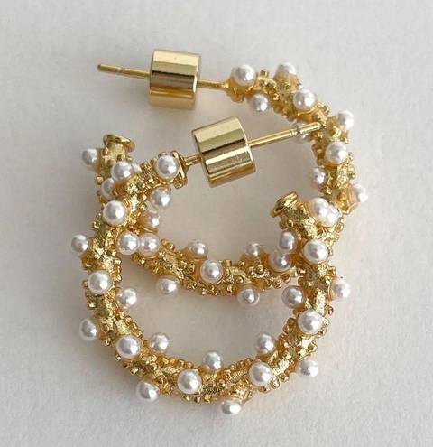 Gold Pearl Hoop Earrings