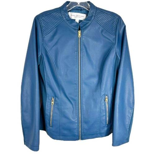 Marc New York  Small Jacket Faux Leather Blue Full Zip Moto Lined Pockets 1520