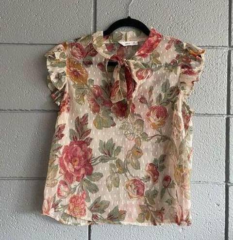 Mango Women’s  Floral Print Swiss Dot Blouse size 4