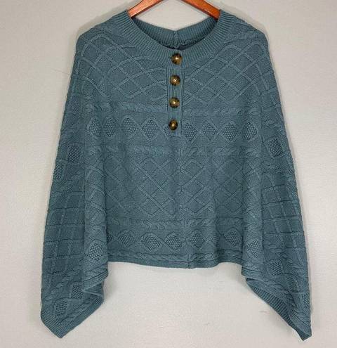 J.Jill Spruce Blue Cozy Cable-Knit Asymmetric Cotton Blend Poncho Sweater Sz S/L