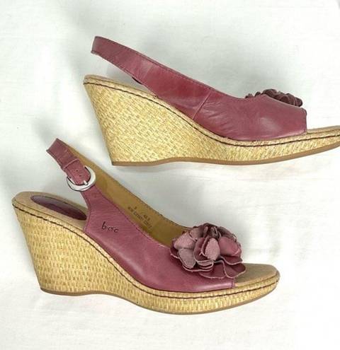 Born concept BORN Mauve Pink Wedge Sandals Open Toe Flower Woven Sz 9 B.O.C. 