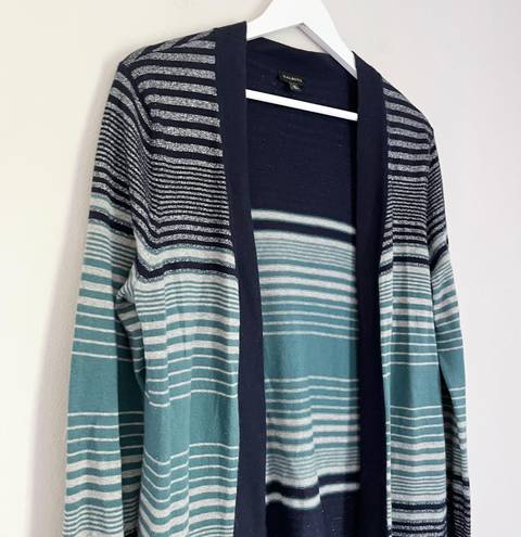 Talbots Women’s Striped Open Front Cardigan Sweater Shimmer Blue Size Medium