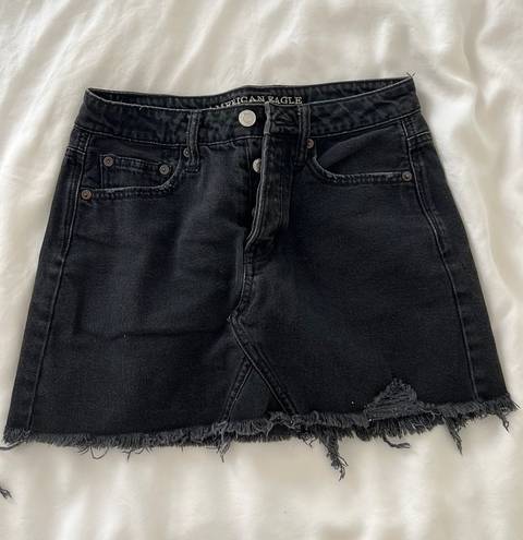 American Eagle Outfitters Black Distressed Denim Mini Skirt