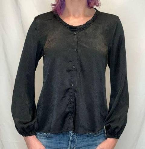 Blue Rain  Women's Long Sleeve Button Up Lightweight Blouse Black S SM Small Thin