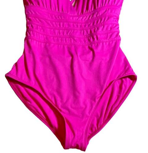 La Blanca  Banded Waist Strappy Cross Back One-Piece Swimsuit Orchid Pink Size 14