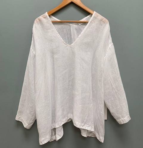 CP Shades  Long Sleeve Linen Top in White L