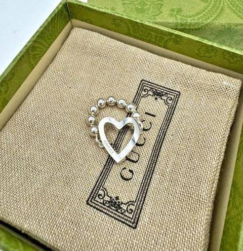 Gucci  Sterling Silver Open Heart Ring Size 6 NEW Toggle & Beaded