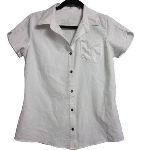 Kuhl  Top Shirt White Short Sleeve Button Up Front Pocket Lightweight Outdoor S