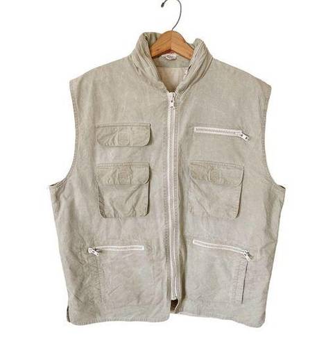 Banana Republic VINTAGE  Bush Vest Hoodie Tan Khaki Cargo Zip Pockets Safari XL