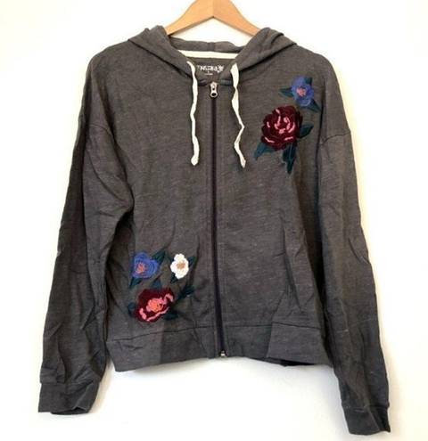 Mudd  Floral Embroidered Zip Up Hoodie Gray Blue Maroon Flower Y2K JUNIORS Large