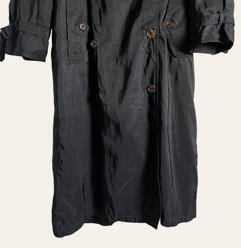 Jones New York  Black Double Breasted Wool Lined Rain Trench Coat Size Large