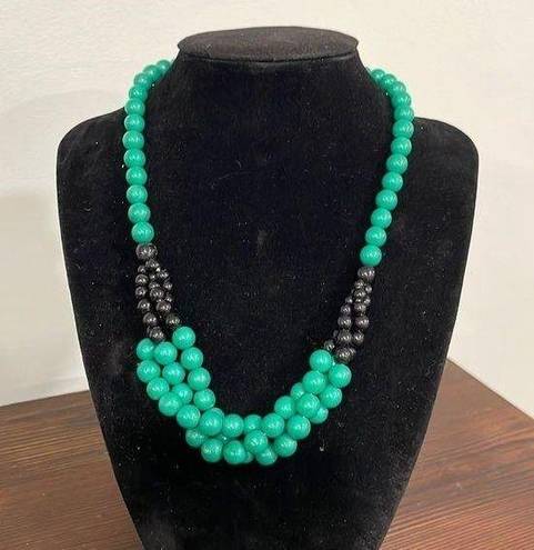 Twisted Green and Black  Strand Beaded Collar Vintage Necklace