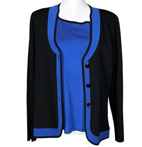 Misook  2 piece Cardigan Twinset Tank Size Small Cardigan Size Medium Blue Black