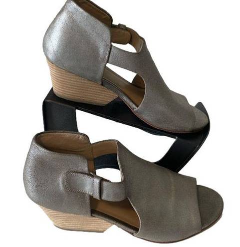 Eileen Fisher  silver/bronze open toe wedge shoes sz 10