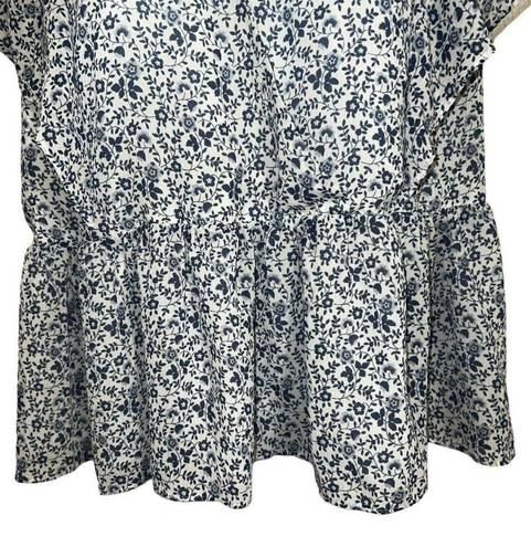 Madewell   Georgette Ruffle-Sleeve Peplum Top Blue & White EUC Size Medium