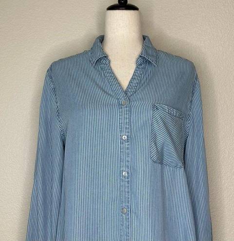 Chico's Chico’s 100% Lyocell Blue Striped Button Down Shirt