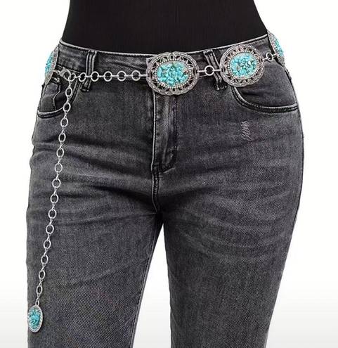 Western Turquoise Boho Belly Metal Waistband Chain Belt