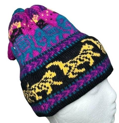 The Mountain Vintage Ladies & Ewe Wool Knit Winter Beanie Hat Tassel Animal Pattern