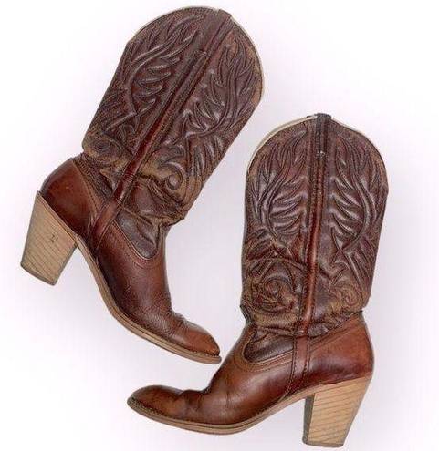 Dingo  Women’s Vintage Rust Brown Leather Almond-toe Cowboy Boots Sz 8