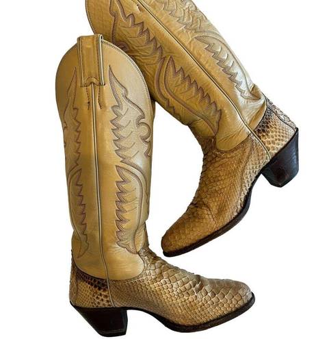 Justin Boots Justin Snakeskin Cowboy Boots Womens 5 1/2B Tall Vintage Leather L4661 USA