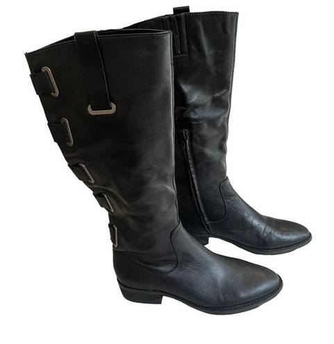 Arturo Chiang  Knee High Buckle Accent Leather Boots, Sz 7