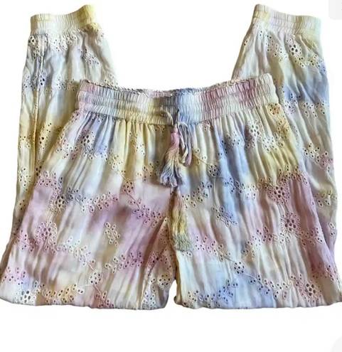 Young Fabulous and Broke  YFB  Eyelit Lace Tie Dye Pastel Cropped Joggers S