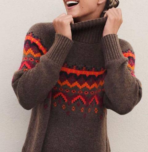 Lou & grey LOU GREY LOFT Fair Isle Sweater Brown Multi Nordic Nylon Wool Turtleneck Medium