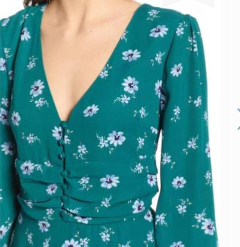 The Row  A Teal Floral Ruched Waist mini Dress