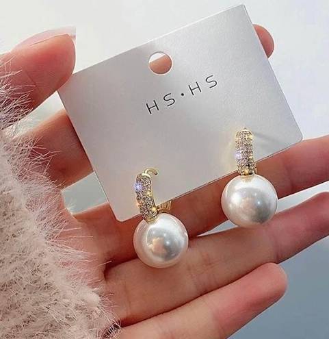 Elegant White Pearl Drop Dangle Hoop Earrings for Women