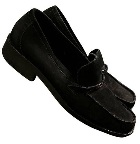 DKNY Vtg 90s  Black Suede Leather Moc Toe Buckle Loafers Sz 8M