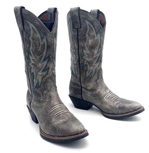 Justin Boots Justin Calimero Graphite Bomber Gray Blue Leather Western Boots Women’s Size 7.5