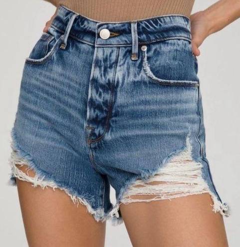 Good American  Bombshell Distresses Button Fly Denim Shorts- Size 8 (29)