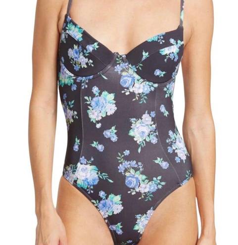 We Wore What NEW  Floral Underwire One-Piece Swimsuit black golden hour retro XL