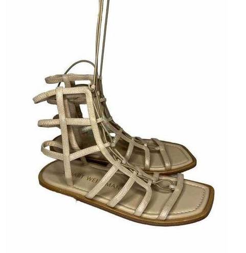 Stuart Weitzman  NWOB Kora Lace-Up Gladiator Sandal beige Size 8 $395 New Roman