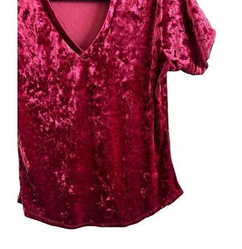 Z Supply  Women’s Medium Velvet Short Sleeve V-Neck Dark Red Blouse