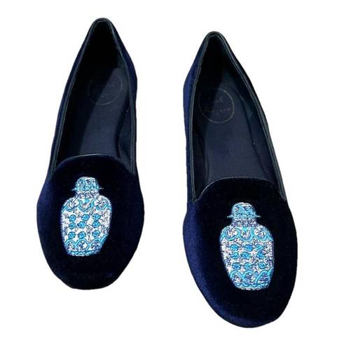 Jack Rogers Women’s  Ginger Jar Velvet flats 8.5. Midnight blue.