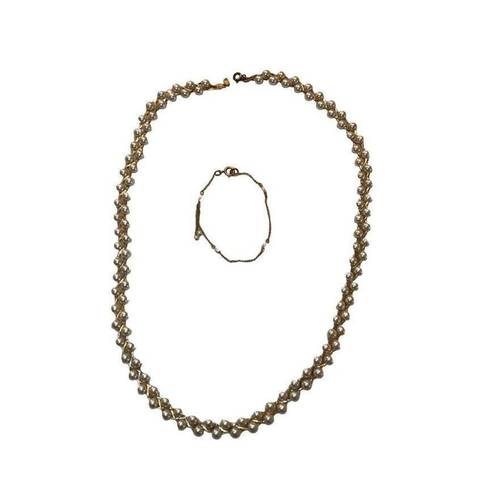 The Row Faux Double Pearl Necklace Bracelet Set Vintage 70s 80s 90s Jewelry Pendant